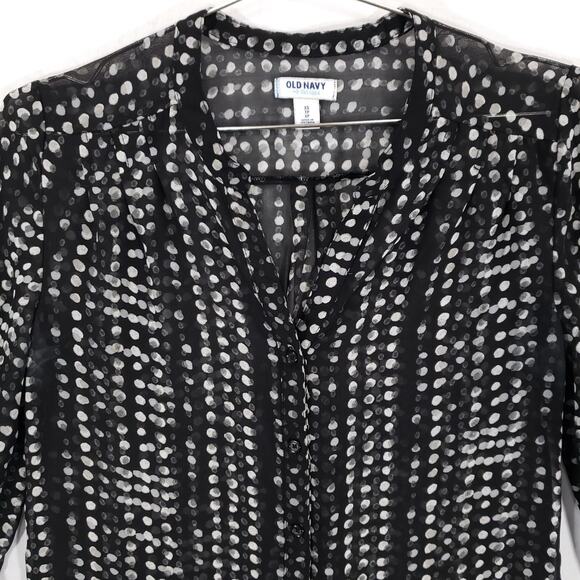 Old Navy Blouse Womens Extra Small Black White Geometric V Neck Chic Chiffon Top - Picture 2 of 8